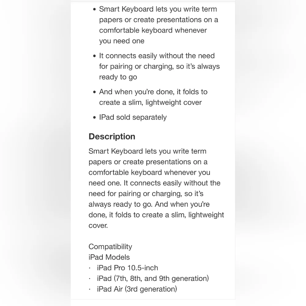 Apple, iPad Smart Keyboard, Black Tablet Keyboard.